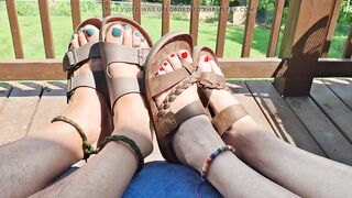 Showing off our feet and sandals with toe rings and anklets