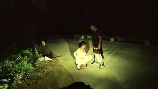 Bizarre street pissing in the throat