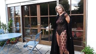 A Older Woman Shows off Her Figure Outside in a Lace Bodysuit!