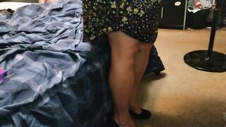 Hot wife dangling high heels crossing legs adjusting petticoat