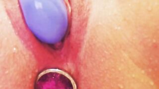 Up close double pen shower pleasure with recent anal put in and sex-toy