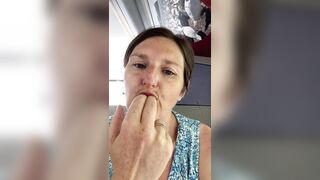 Stepmom Plays with Her Smelly Vagina at the Back of the Bus, Then Sniffs and Sucks Her Stinky Fingers!