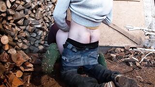 Country mother I'd like to fuck Wearing Wool Socks got Pounded in the Wood Shed