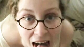 Golden-haired nerd with glasses sucks and screws large wang