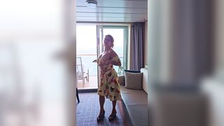 VOYEUR Mamma showing her LARGE BAZOOKAS on her Cruise Ship Balcony after Stripping in her Cabin