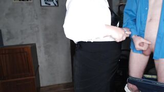Secretary jerks off her boss