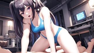 AI Generated - Giant Breasts Purple Hair Bikini Titfuck Deepthroat