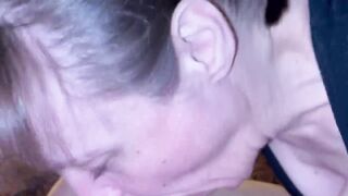 Old cougar likes sucking my shlong untill I blow in her throat and shows cum throat and swallows.