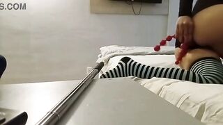Large-breasted hotty entertains herself at home alone
