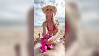 Had to remove my satin bikini pants to tease his hard rod on the beach