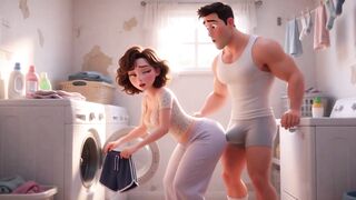 Stepmom's Forbidden Laundry Secret Whilst on the Phone (AI generated)