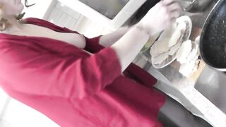 Bare kitchen Nude mom mother I'd like to fuck DuBarry out of pants in nylons on high heels cooks next dish