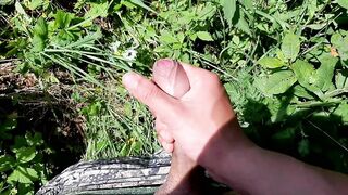 I went out to wank in a field by the road.Gorgeous cum with a admirable rod