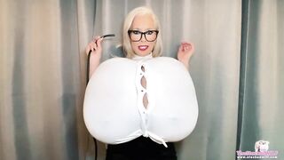 Breast inflation & button popping fetish! 5 buttons pop off my shirt! PREVIEW