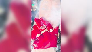 British Smoker Tina Snua Smokes A Cigarette In Short Leather Gloves & Rings - Smokin' Drifting OMI OME Gloved