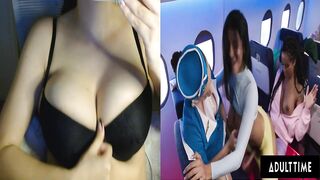 FUTANARI TIME - College Sweets Caught BFF With Trans SHEMALE HENTAI Flight Attendant- Futanari React
