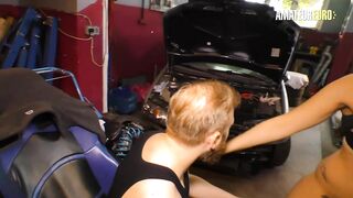 Sloppy Oral-sex on Her Knees in the Garage, That babe Licks His Balls Clean
