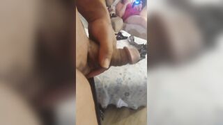 Charming pulls her pants to the side and flashes her twat at me so I pull weenie out and stroke