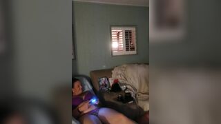 Sexy stud masturbating explodes on roommates body thick hips during the time that this babe plays games in her pants