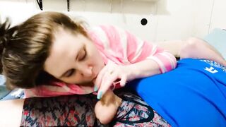 Cum whore gives tugjob for her every day dose of cum ???