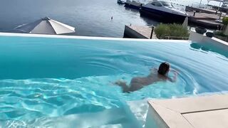 Marvelous Monika Fox Swims Undressed In Pool In Charming Place