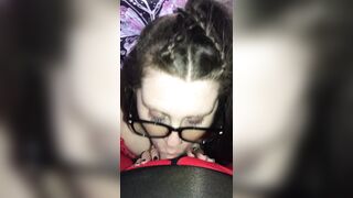 big beautiful woman with glasses deepthroats, sucks and swallows dad’s cumload