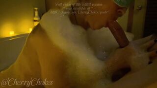 Stepmom CherryChokes (55) has stepson (35) join her for washroom and gives him deepthroat oral-sex.