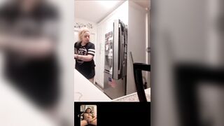Lengthy hair hawt muscle stud stroking whilst glamorous golden-haired mother i'd like to fuck in the kitchen watches him over the phone