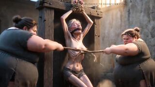 Granny Thrall Breast Whipping Session by 2 Fat big beautiful woman Dominatrixes