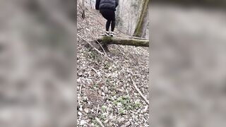A excited Latvian angel is looking for a place to pee with a large stream of urine.