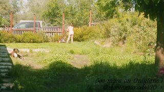 Hot Nudist mother I'd like to fuck undresses and Mows the Lawn