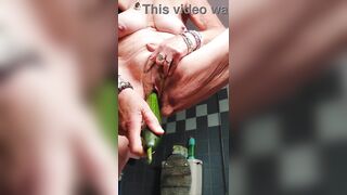 Grandma bangs unshaved snatch with cucumber