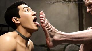 Boy Thrall Licking 90 Year Old Granny Wrinkled Feet - Slutty Mistresse