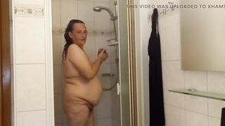Chunky big beautiful woman shows her natural body in the shower – Part three