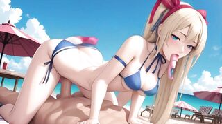 AI Generated - RISKY PUBLIC SEX Blond Widen Legs Soaked Snatch Beach