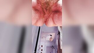 Granny with hirsute cunt pees