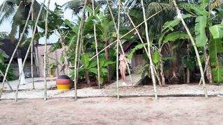Stripped Breasty Blond Risks a Walk Outdoors