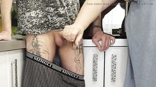 Stepmom Sucks My Jock in the Kitchen and I Cum in Her Throat