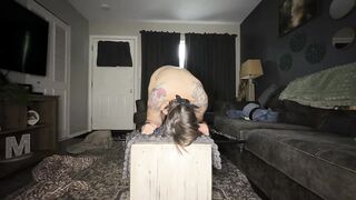 Perched gagged and blindfolded and screwed