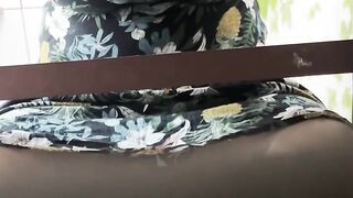 With outdoor suit beneath the table masturbates underneath the petticoat