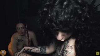 The three bitches summon the ghost and screw him until that guy cums on their melons.