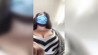 EXHIBITIONIST AT STORE CHECKOUT WITH MELONS OUT FLASHING